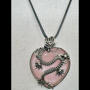 Stunning Rose Quartz Dragon Heart Pendant Necklace